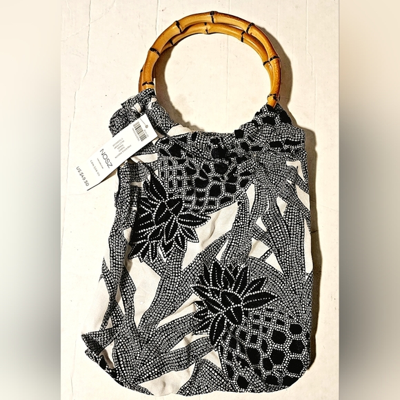 Chico's bamboo handle blue pineapple silk travel purse - Picture 4 of 6